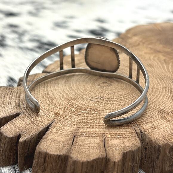 1970s Native American NAVAJO Sterling Silver & Rustic Turquoise Cuff Bracelet - Picture 3 of 4